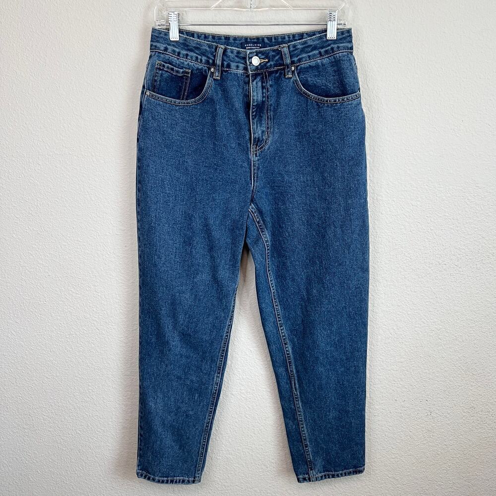 Angel Kiss 90s Baby Jeans Women's 29 High Rise Tapered Medium Wash Cotton Blend